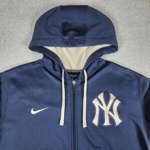 New York Yankees Full Zip Hoodie Mens Large Blue Thermal Fit Jacket Sweatshirt